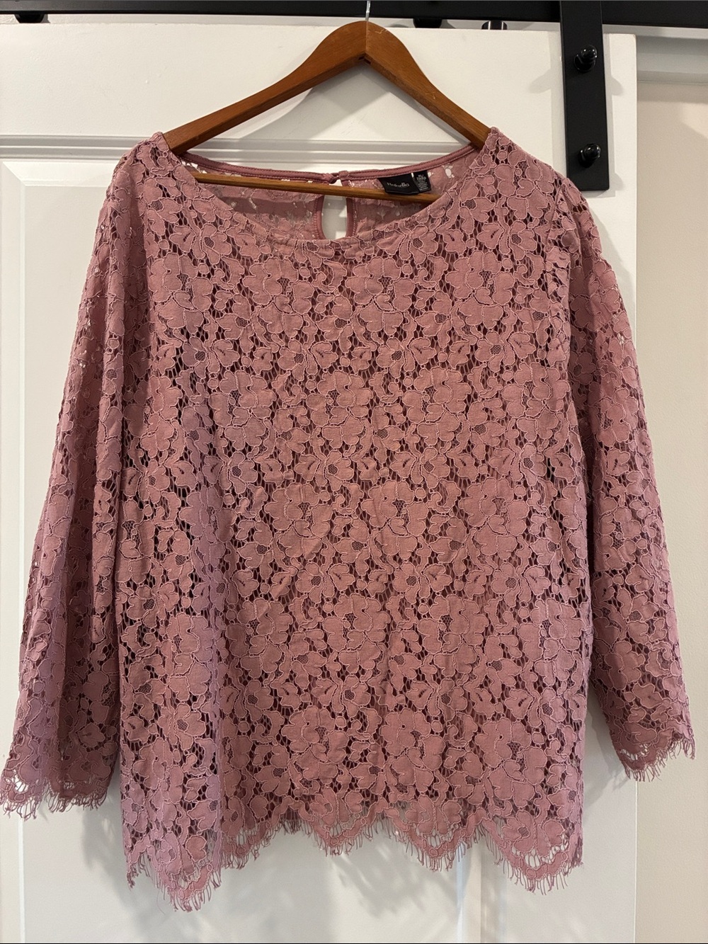 XL Crochet Lace Boho Long sleeve Mauve Floral Top by Rafaella Vintage cat